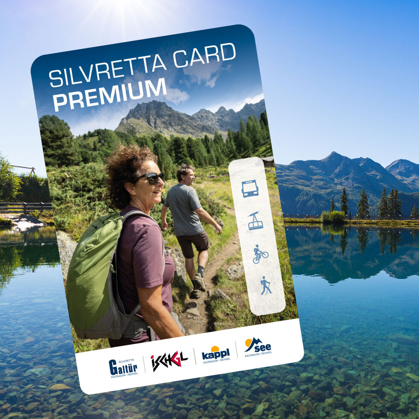 Silvretta Card Premium vor einem Bergsee am Sunny Mountain in Kappl