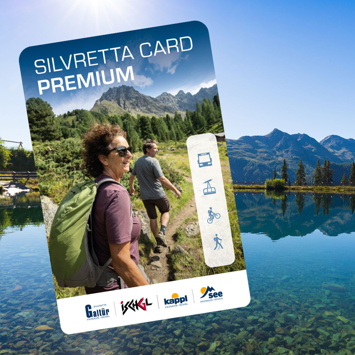 Silvretta Card Premium vor einem Bergsee am Sunny Mountain in Kappl